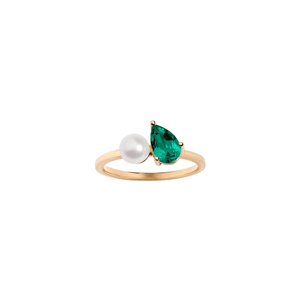Pearl Toi et Moi Ring - Green Emerald