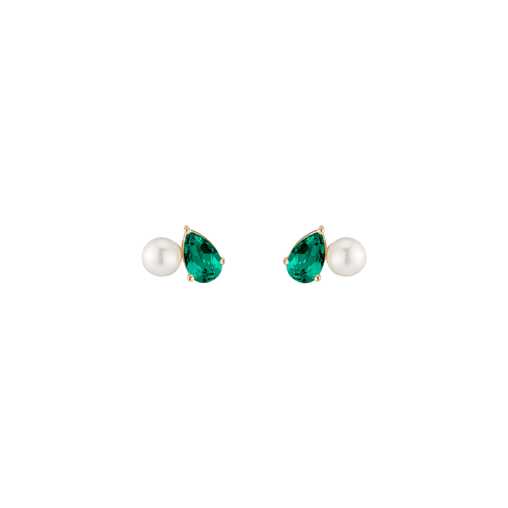 Pearl Toi et Moi Earrings  - Green Emerald