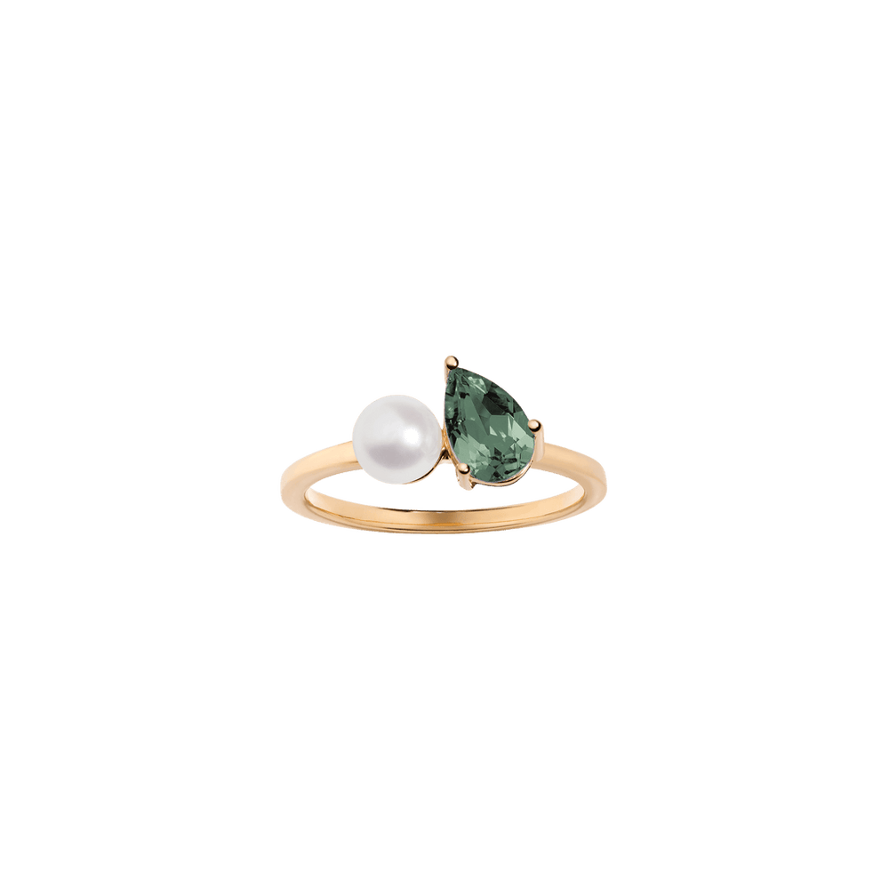 Pearl Toi et Moi Ring - Green Tourmaline