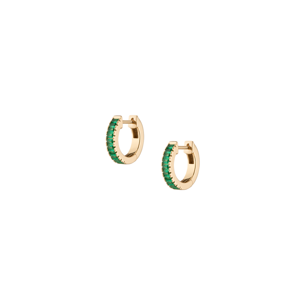 Lab Grown Green Emerald Baguette Huggie Earrings