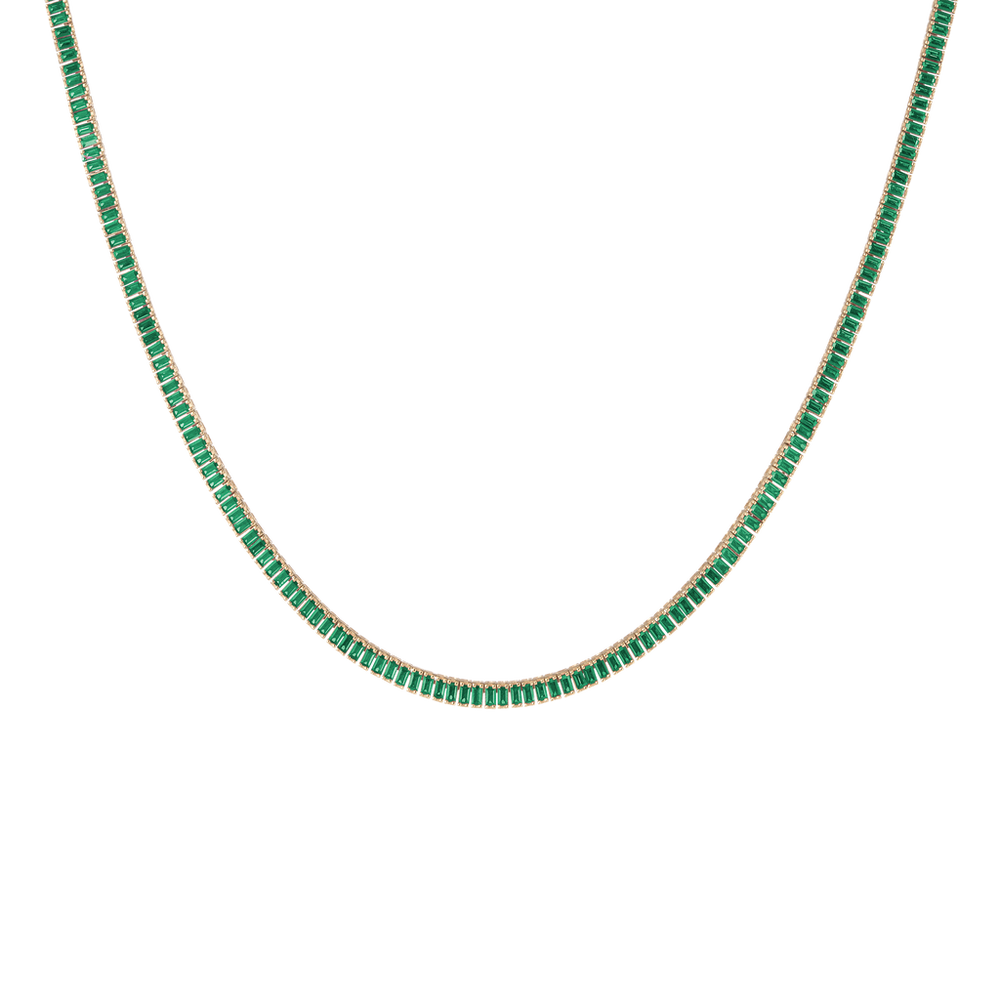 Lab Grown Green Emerald Baguette Tennis Necklace