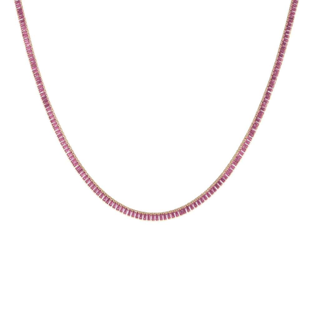 Lab Grown Pink Sapphire Baguette Tennis Necklace
