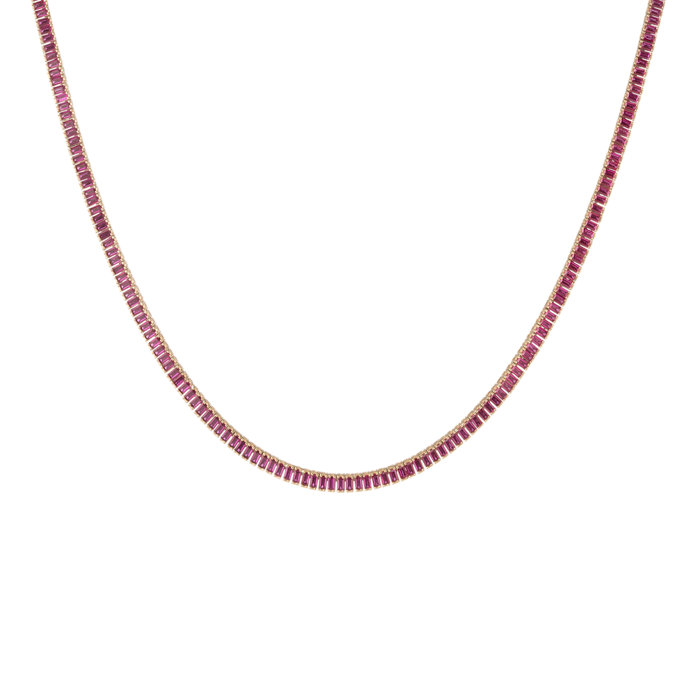 Lab Grown Red Ruby Baguette Tennis Necklace