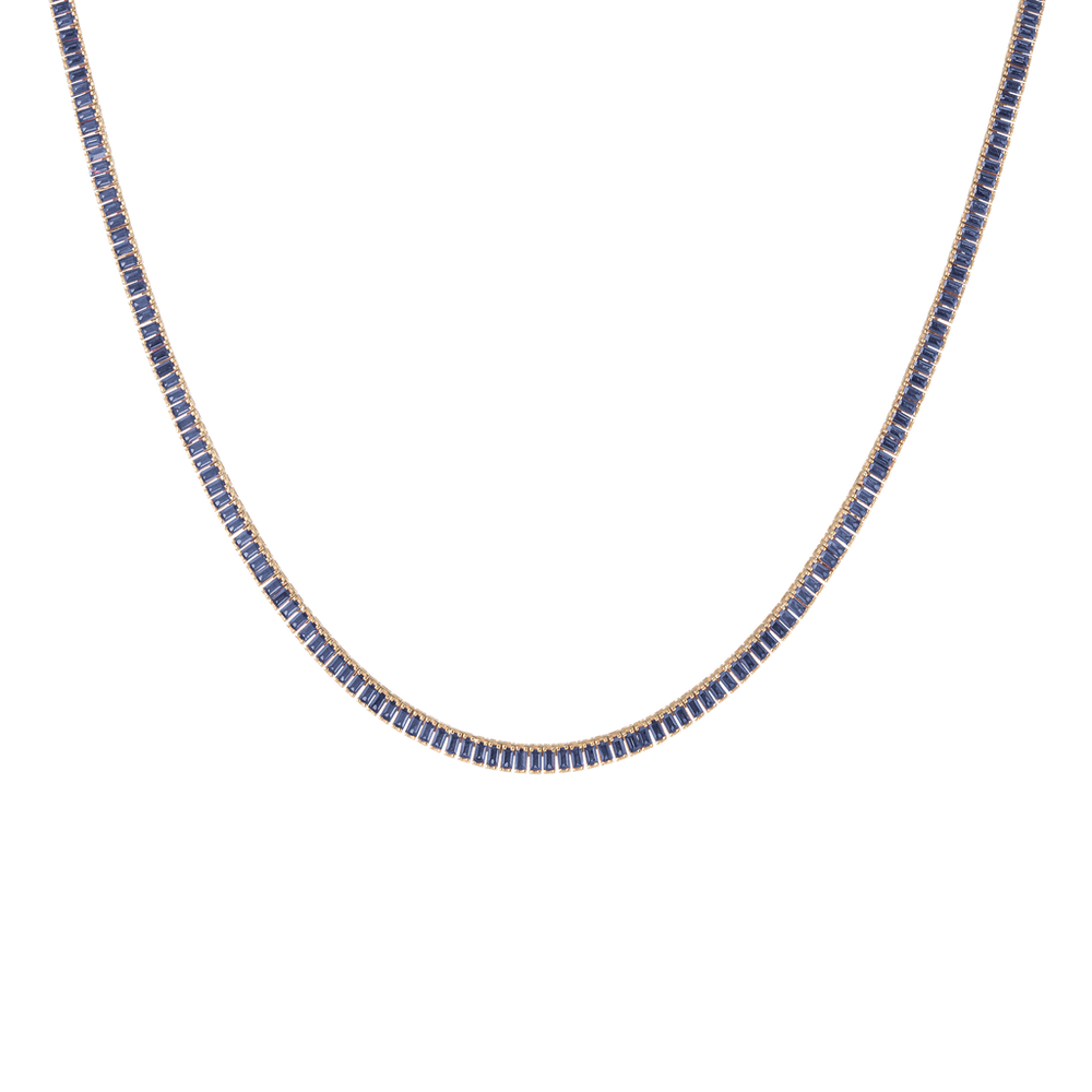 Lab Grown Blue Sapphire Baguette Tennis Necklace