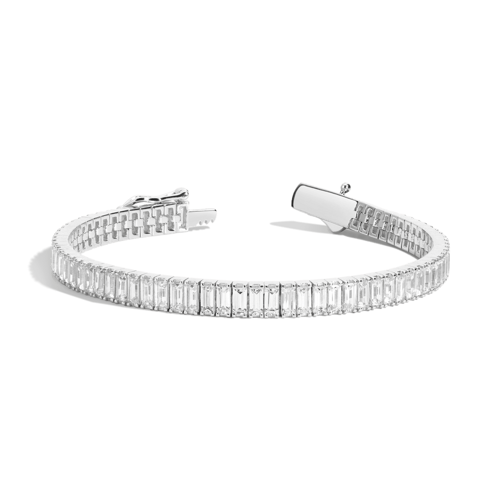 Lab Grown White Sapphire Baguette Tennis Bracelet - 12ct