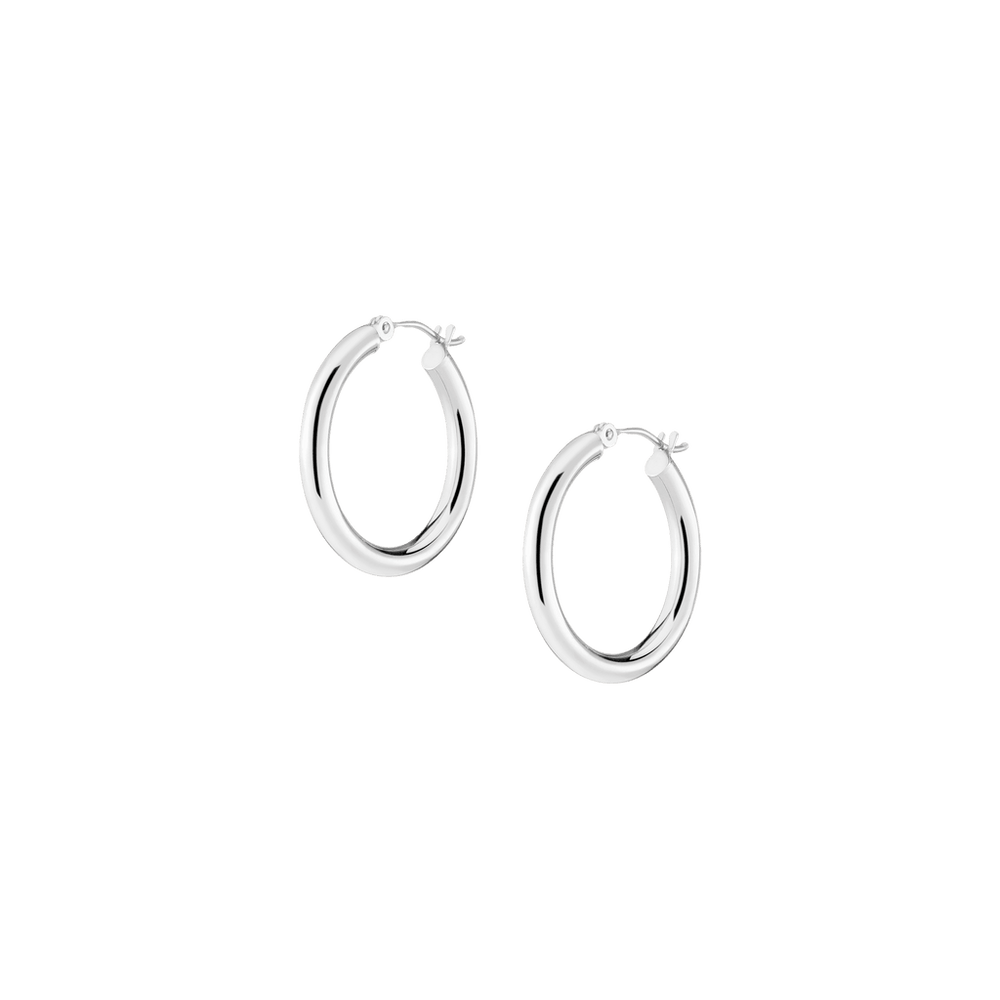 3mm Silver Hoop Earrings - 25mm