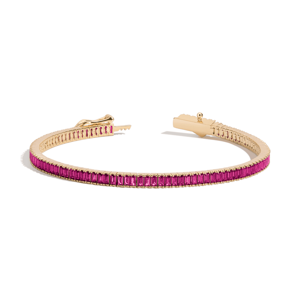 Lab Grown Red Ruby Baguette Tennis Bracelet