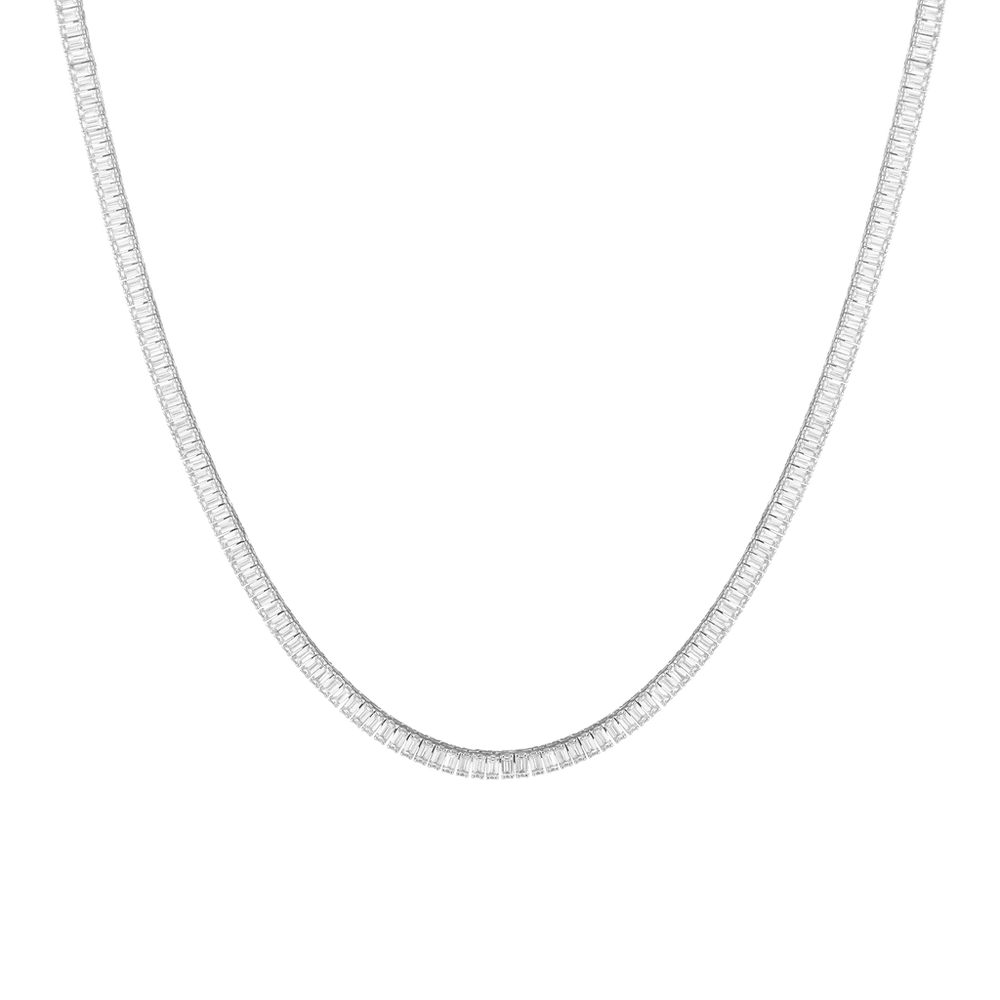 Lab Grown White Sapphire Baguette Tennis Necklace