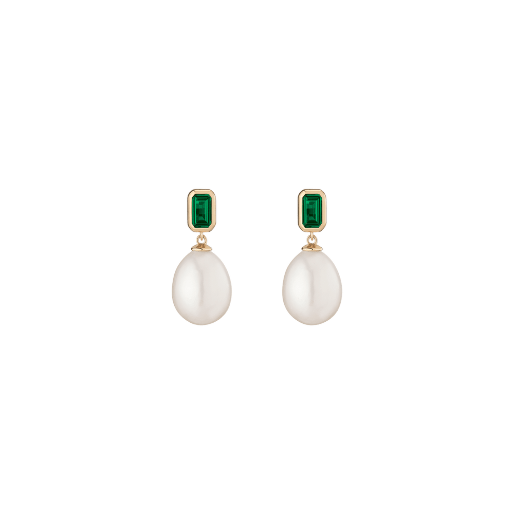 Lab Grown Emerald Heirloom Pearl Drop Earrings