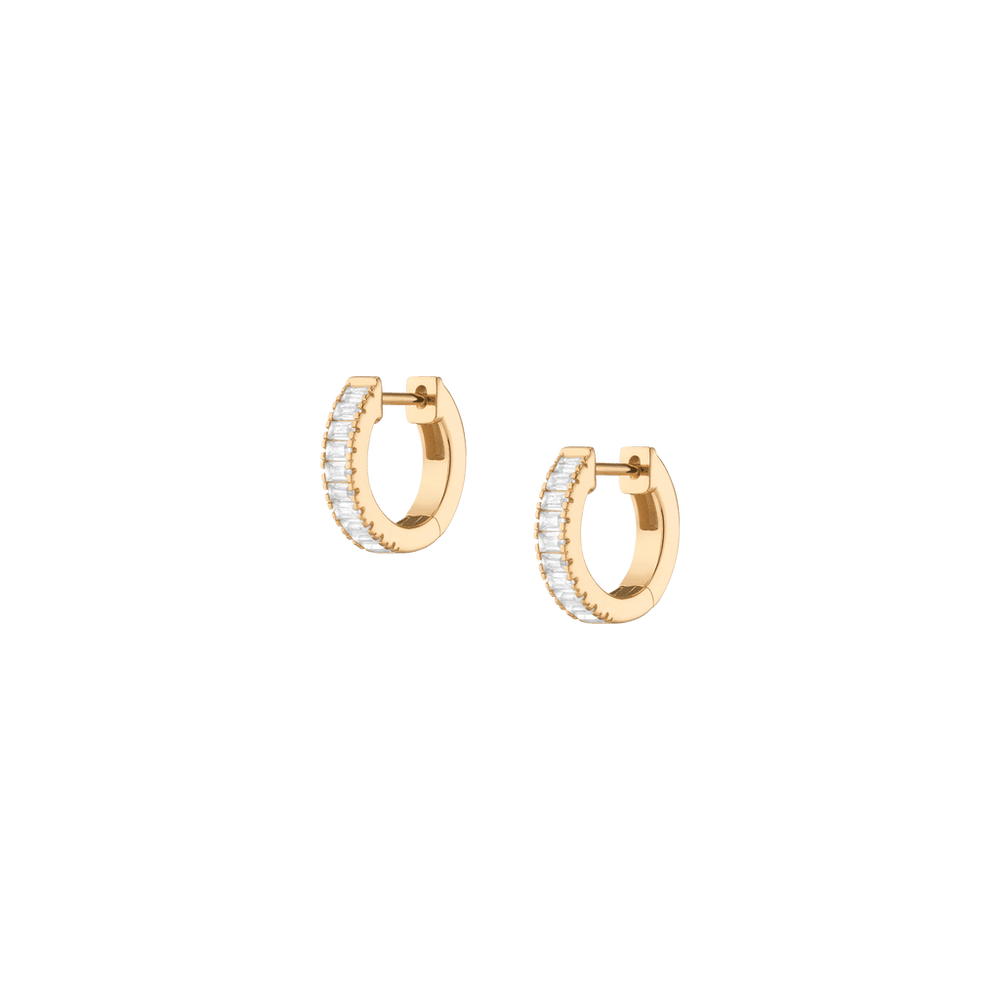 Lab Grown White Sapphire Baguette Huggie Earrings