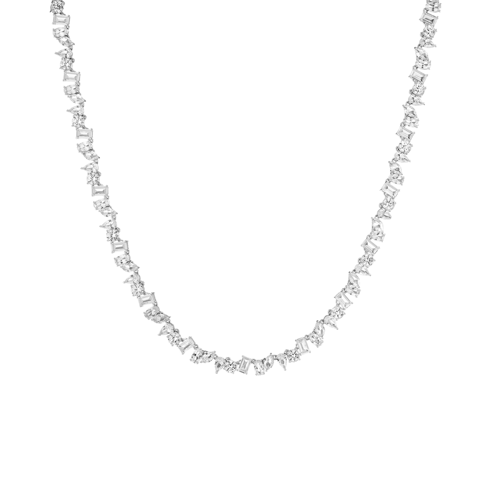 Lab Grown White Sapphire Mixed Shape Tennis Necklace