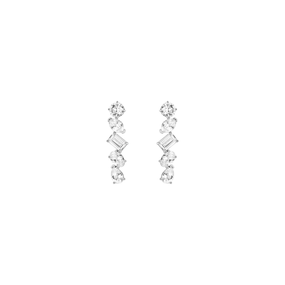Lab Grown White Sapphire Mixed Shape Tennis Earrings