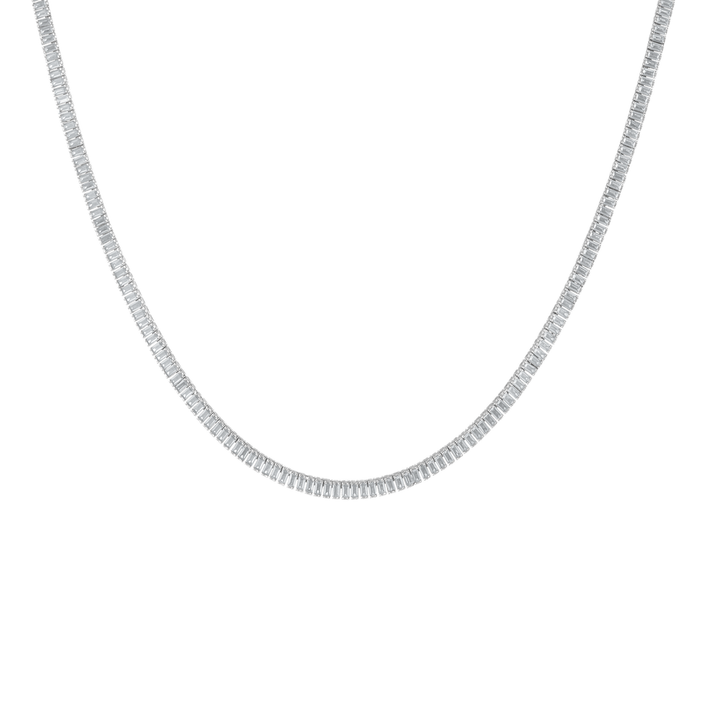 Lab Grown Blue Tourmaline Baguette Tennis Necklace