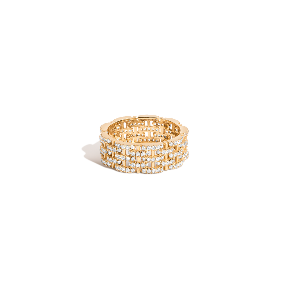 Mini Lab Grown White Sapphire Panther Chain Link Ring