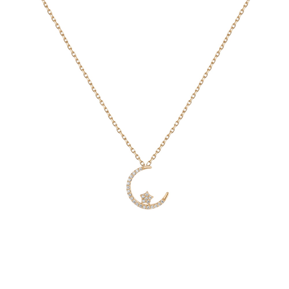 Lab Grown Diamond Crescent Moon and Star Necklace