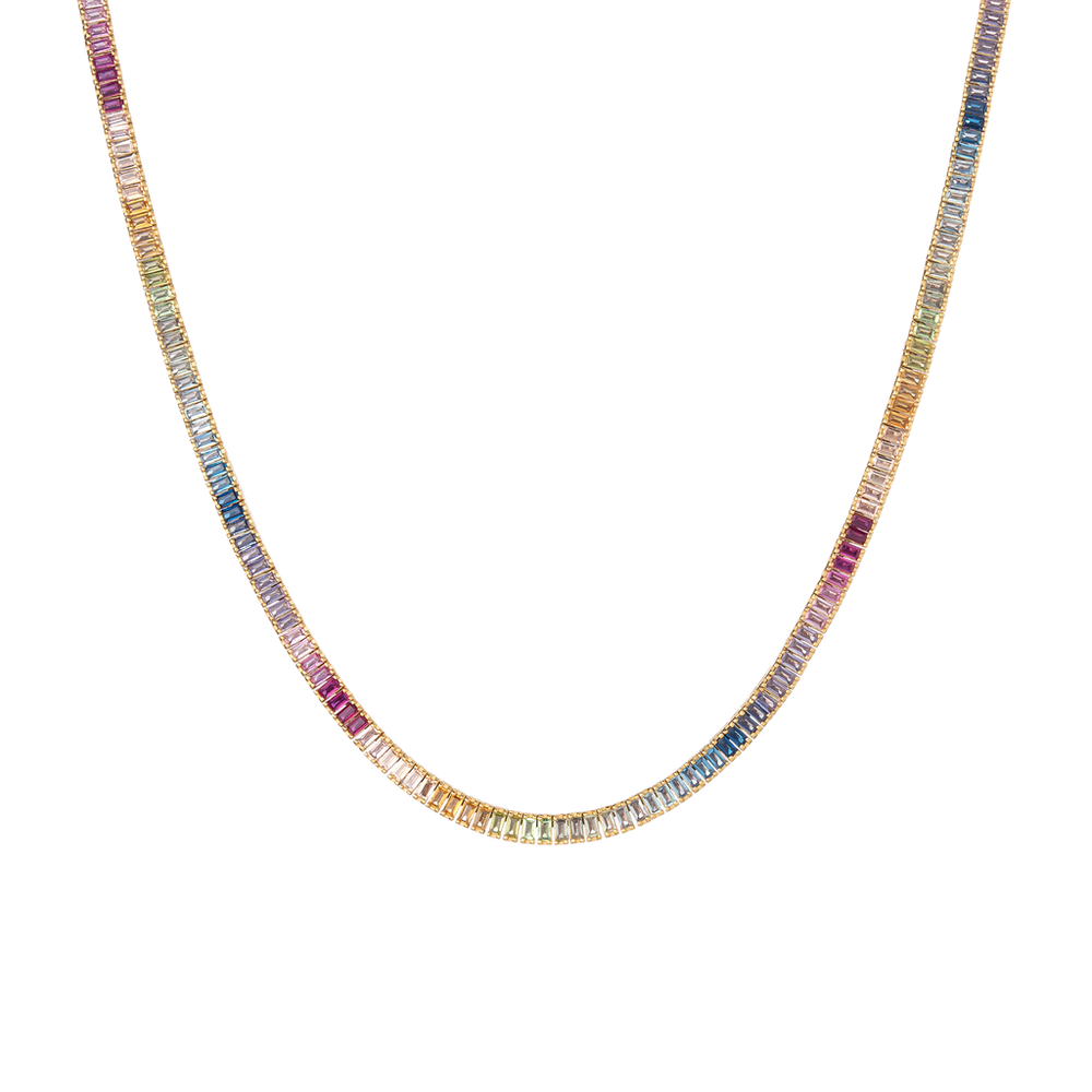Ombré Rainbow Baguette Tennis Necklace