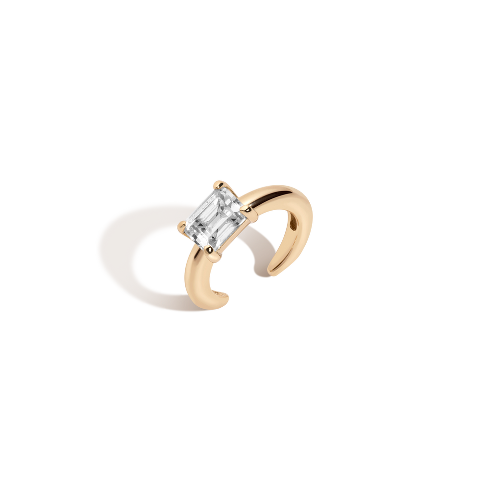 Emerald Lab Grown White Sapphire Solitaire Ear Cuff