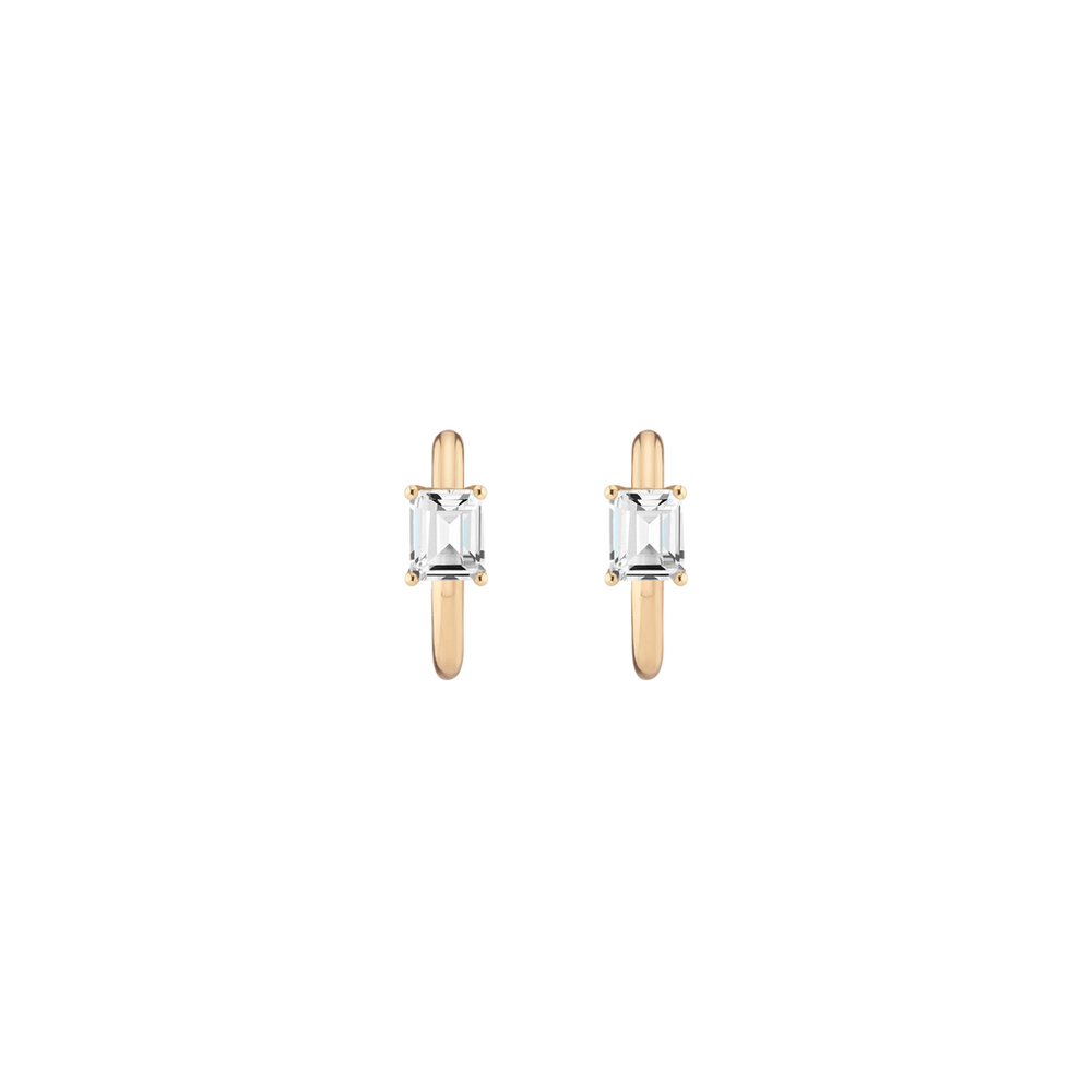 Emerald Lab Grown White Sapphire Solitaire Huggie Earrings