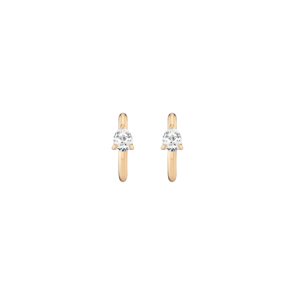 Pear Lab Grown White Sapphire Solitaire Huggie Earrings