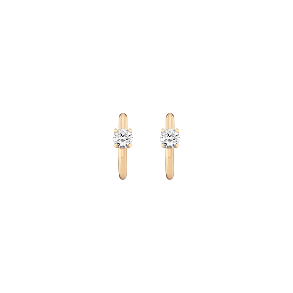 Round Lab Grown White Sapphire Solitaire Huggie Earrings