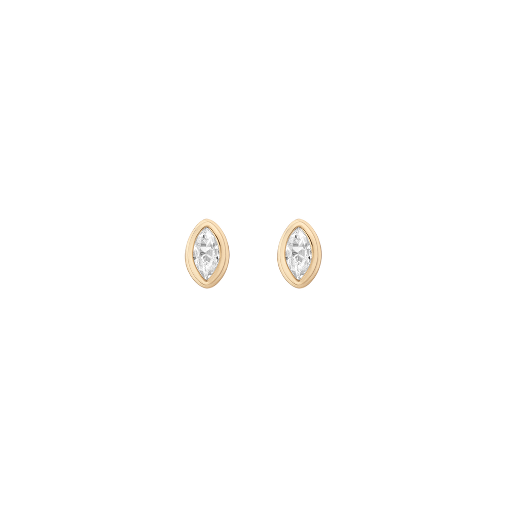 Double Bezel Marquise Lab Grown White Sapphire Stud Earrings