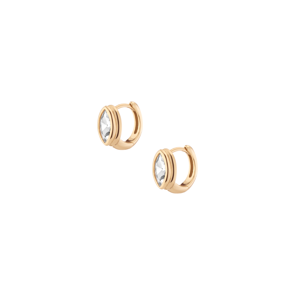 Double Bezel Marquise Lab Grown White Sapphire Huggie Earrings