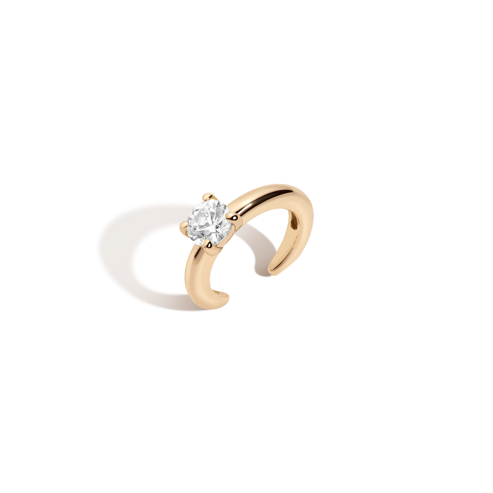 Round Lab Grown White Sapphire Solitaire Ear Cuff