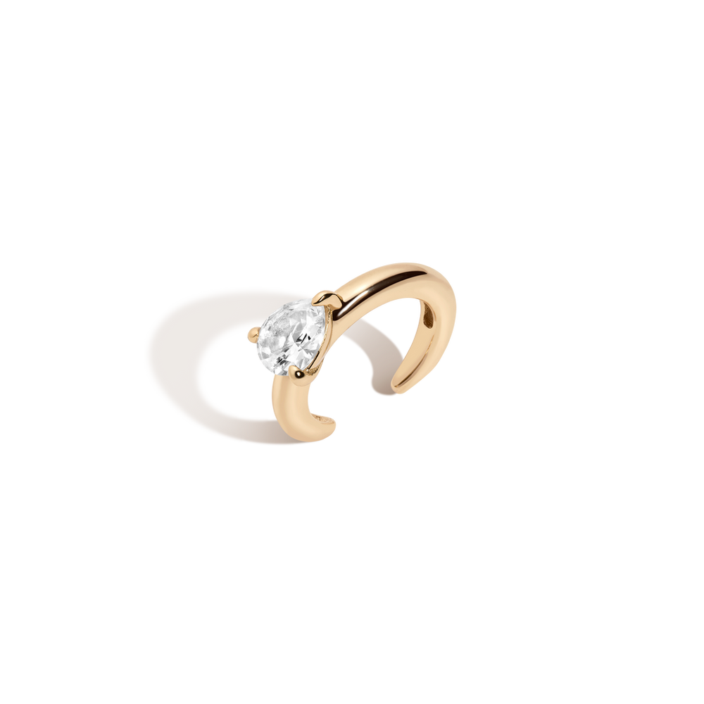 Pear Lab Grown White Sapphire Solitaire Ear Cuff