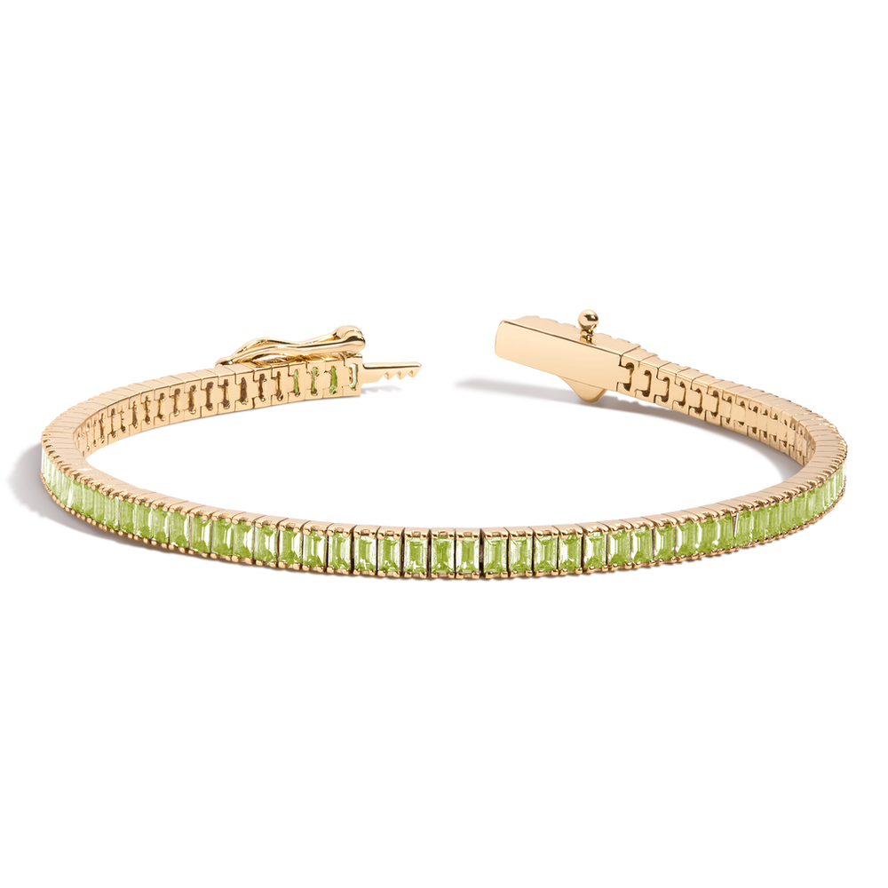 Lab Grown Green Peridot Baguette Tennis Bracelet