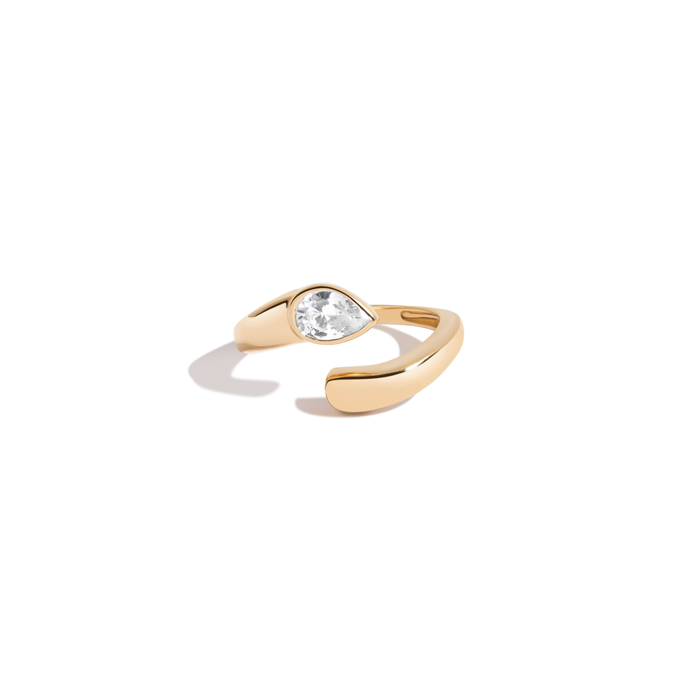 Lab Grown White Sapphire Pear Ellipse Ring