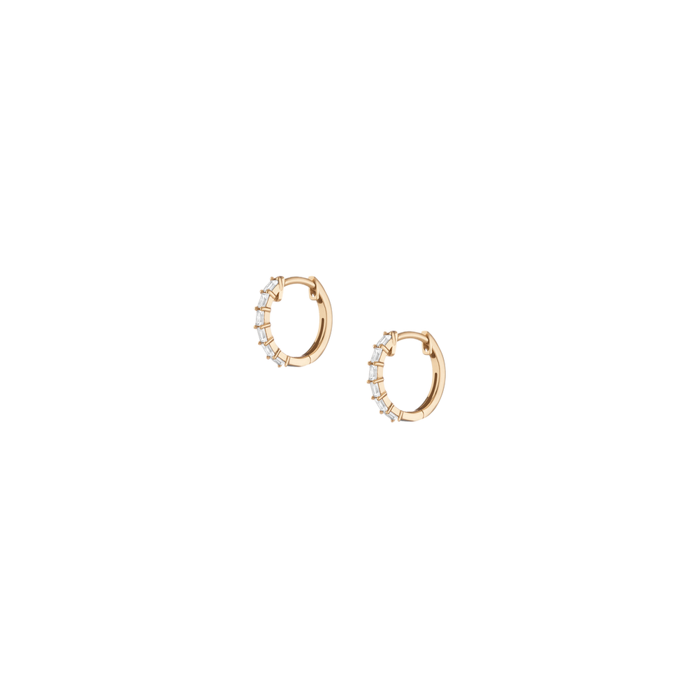 Lab Grown White Sapphire Vertical Baguette Huggie Earrings