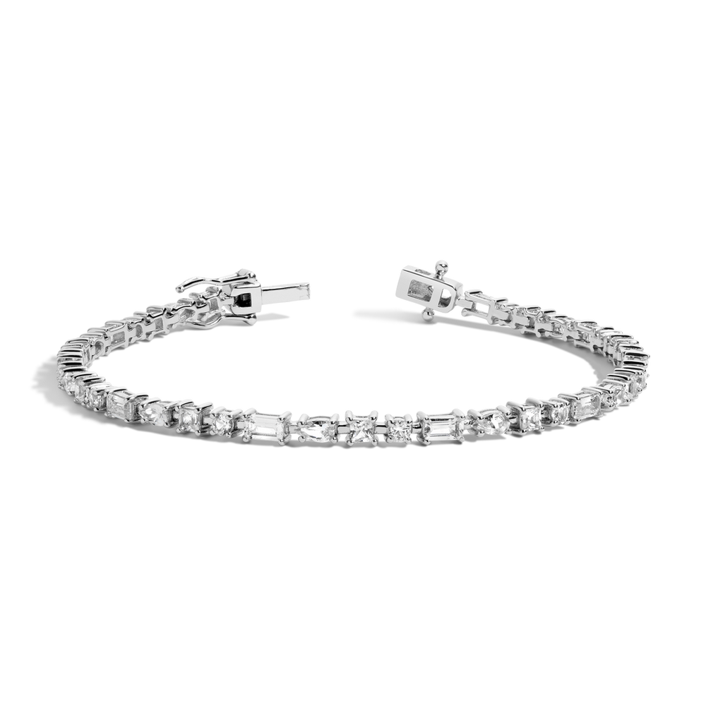 Lab Grown White Sapphire Mosaic Tennis Bracelet