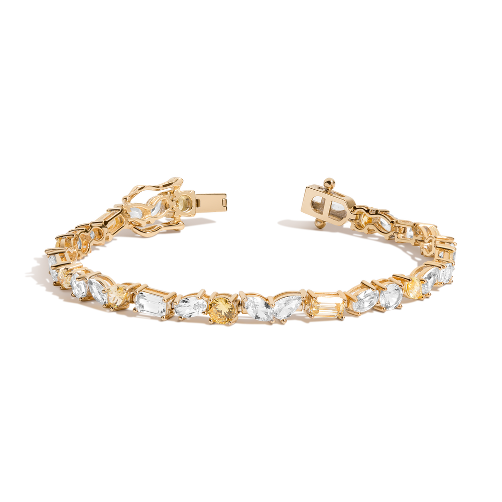 Lab Grown White Sapphire and Canary Mixed Shape Tennis Bracelet