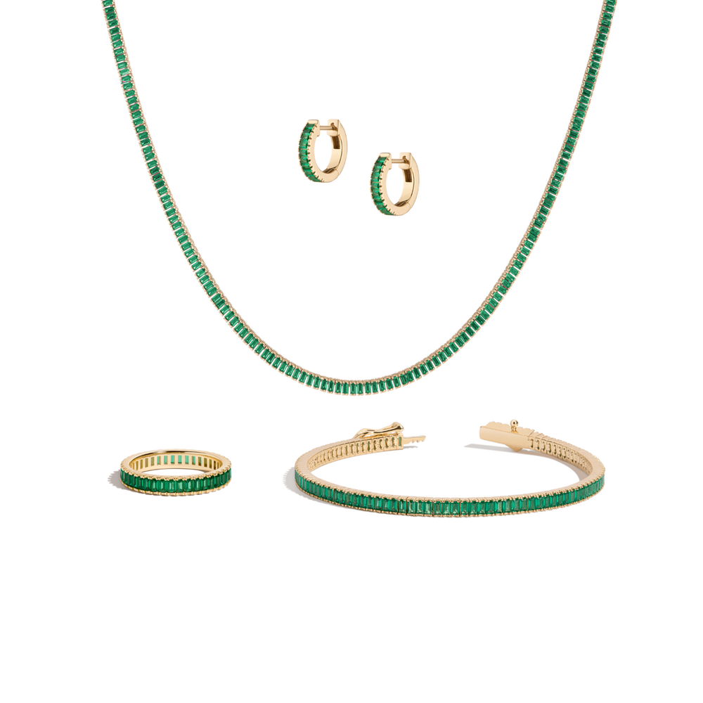 Lab Grown Green Emerald Baguette Set