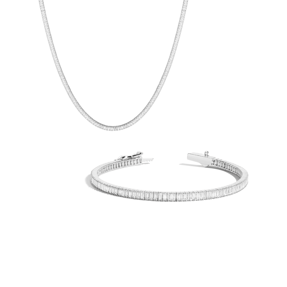 Lab Grown White Sapphire Baguette Tennis Set