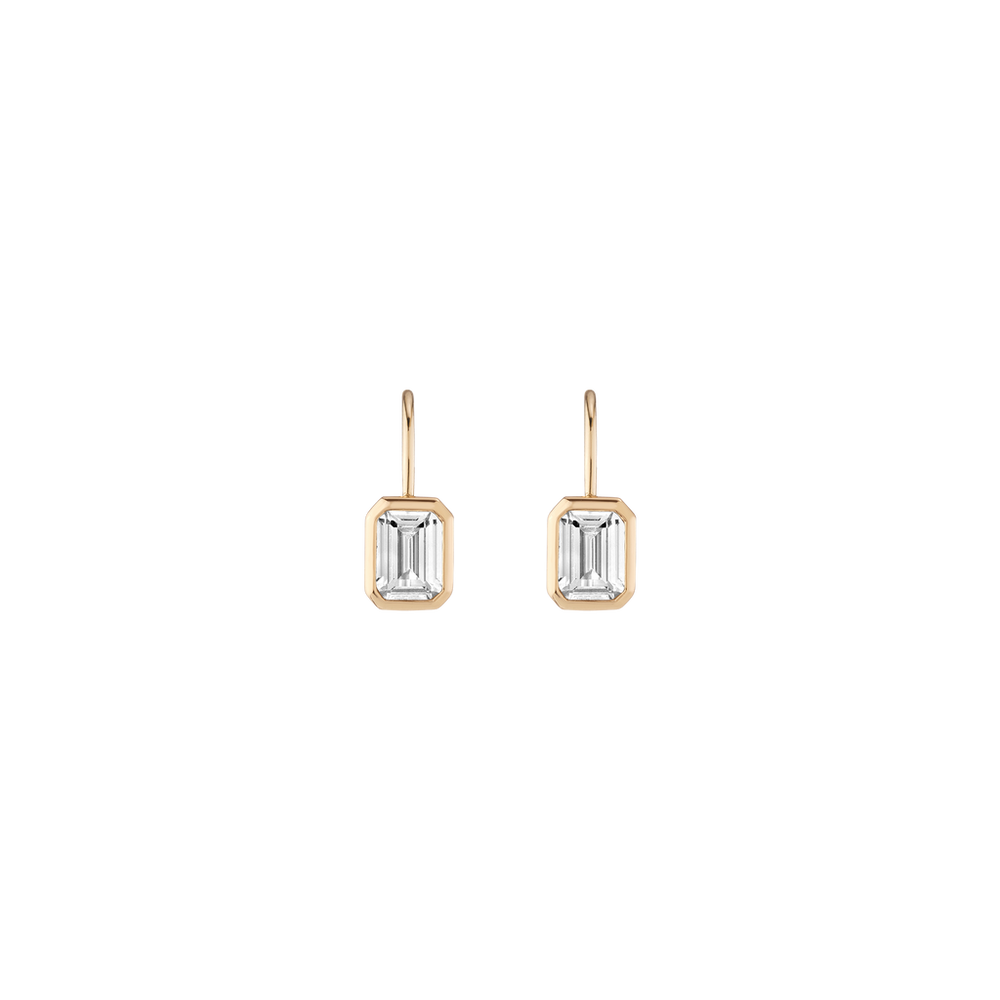 Emerald Lab Grown White Sapphire Bezel Drop Earrings