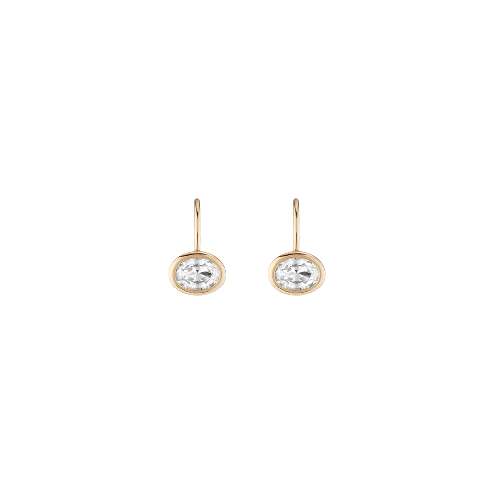 Oval Lab Grown White Sapphire Bezel Drop Earrings