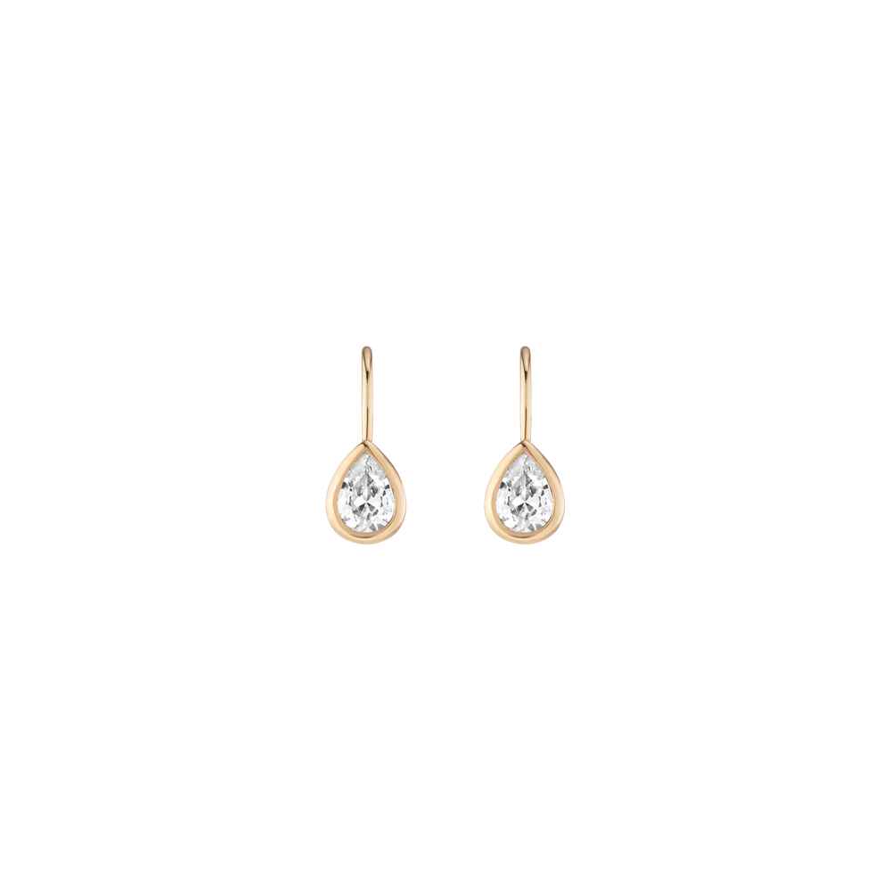 Pear Lab Grown White Sapphire Bezel Drop Earrings