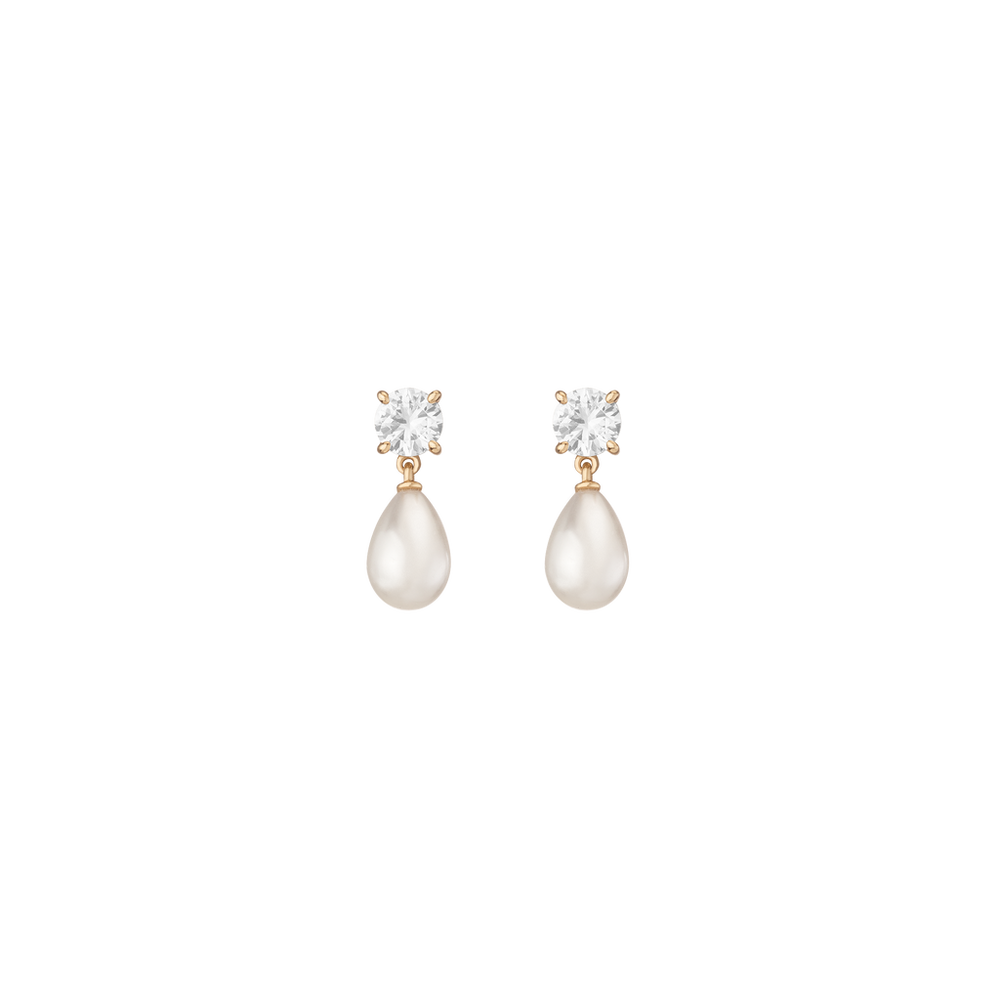 Lab Grown White Sapphire Pearl Drop Earrings