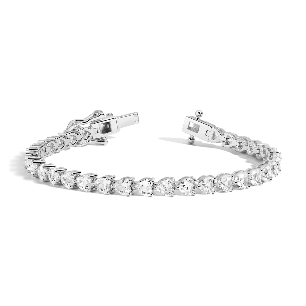 Lab Grown White Sapphire Heart Tennis Bracelet