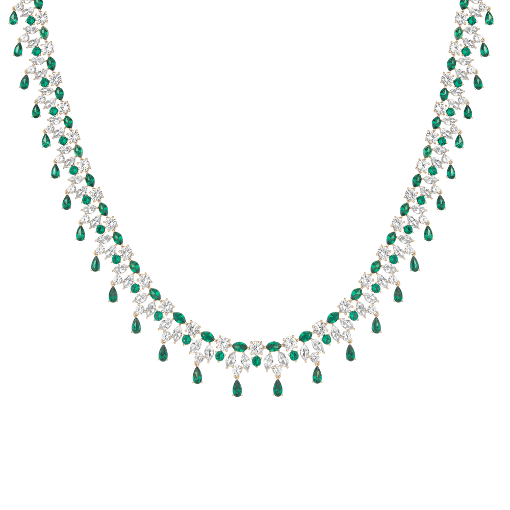 Lab Grown Green Emerald Teardrop Tennis Necklace