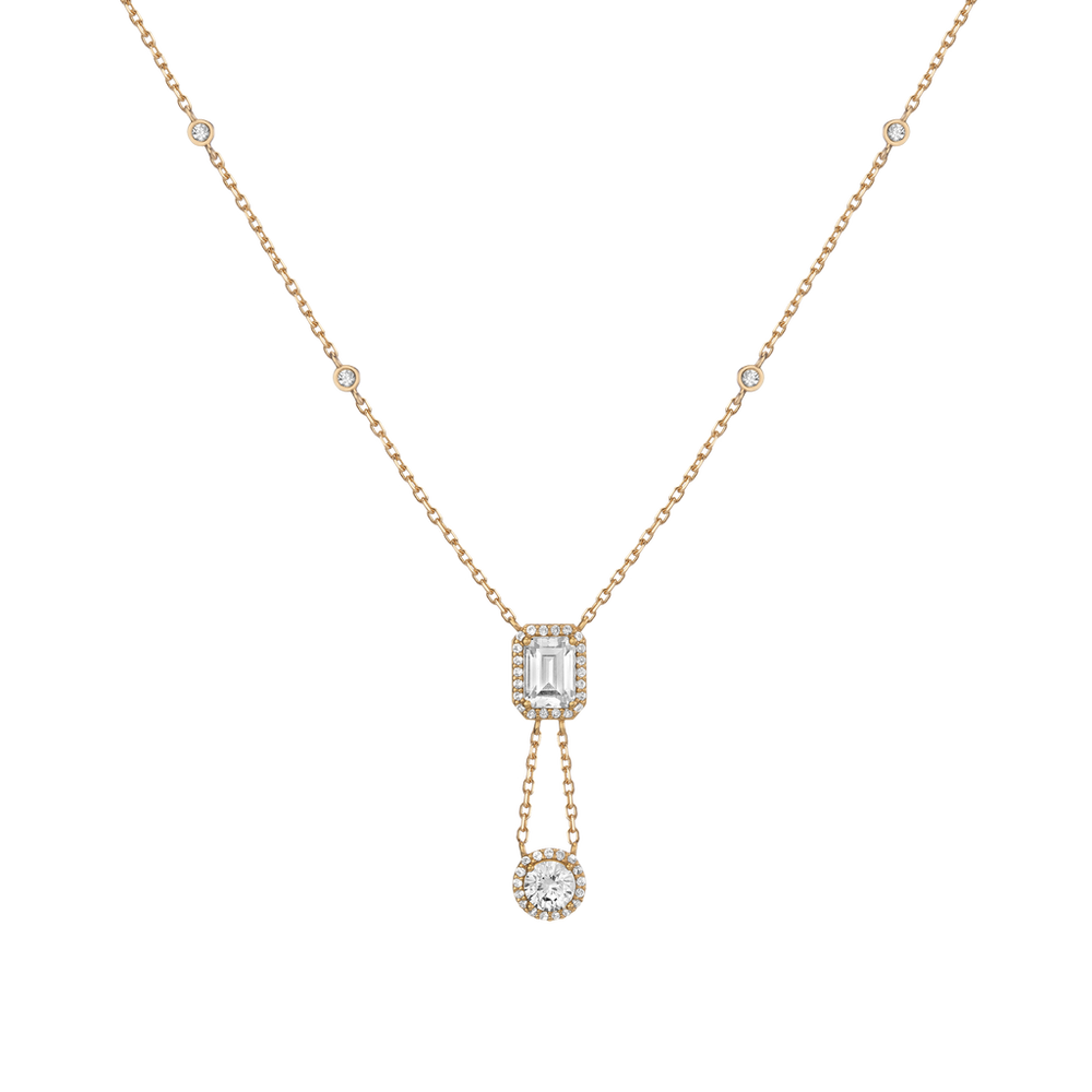 Lab Grown White Sapphire Edwardian Lariat Necklace