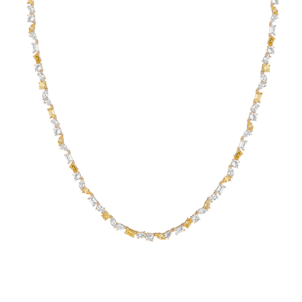 Lab Grown White Sapphire and Canary Mixed Shape Tennis Necklace
