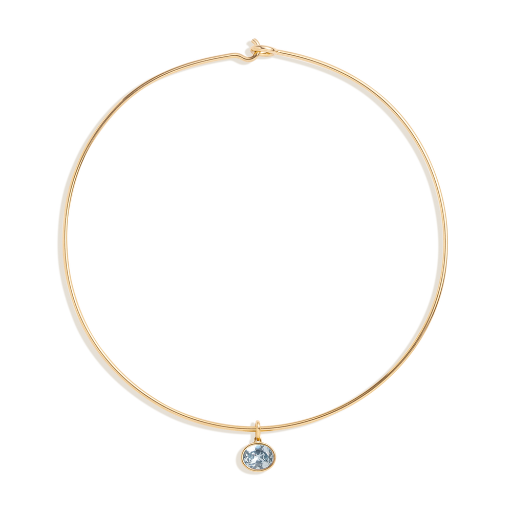 Lab Grown Aquamarine Oval Pendant Collar Necklace