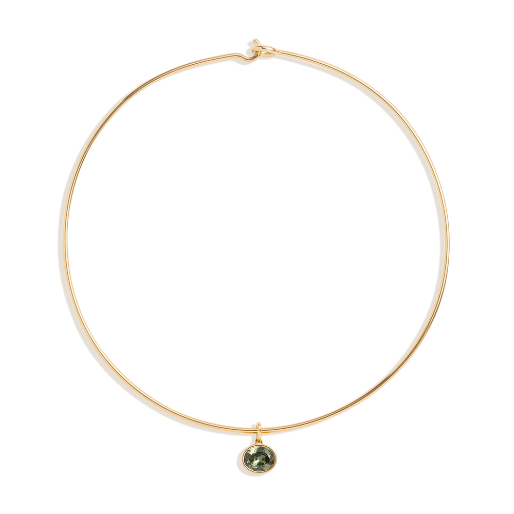 Lab Grown Green Sapphire Oval Pendant Collar Necklace