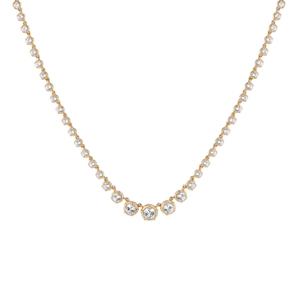 Lab Grown White Sapphire Graduated Georgian Tennis Necklace