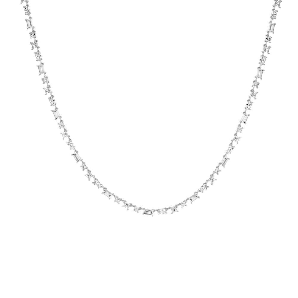 Lab Grown White Sapphire Mosaic Tennis Necklace