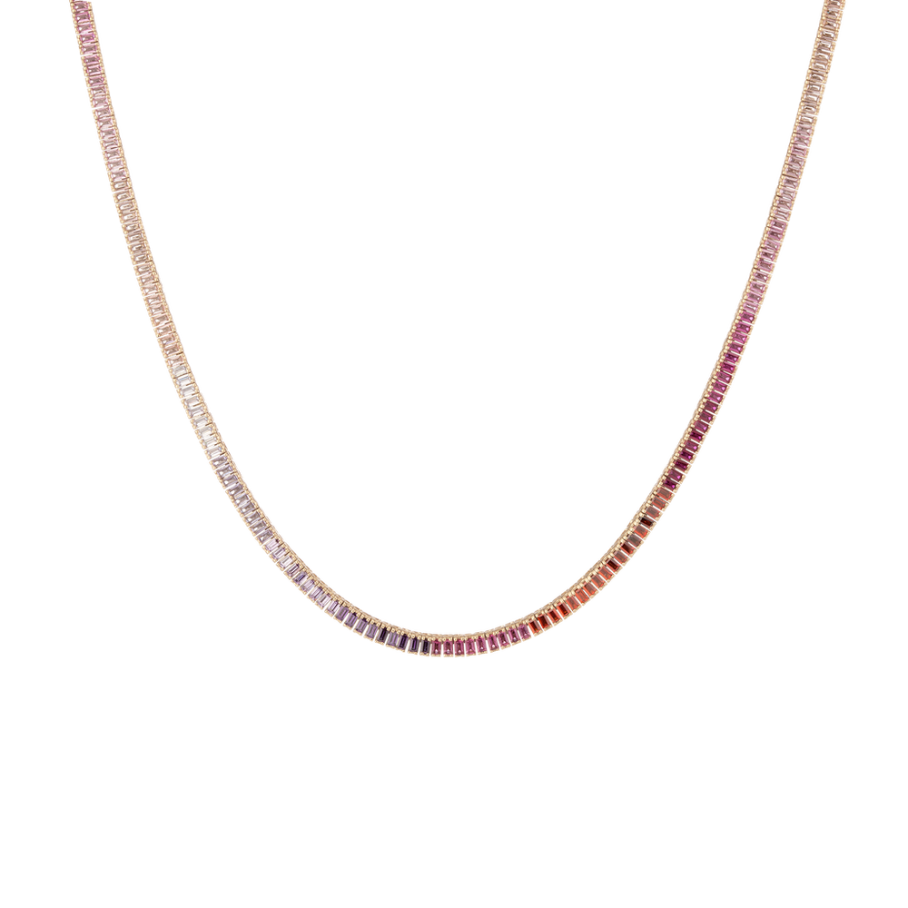 Pink Ombré Baguette Tennis Necklace