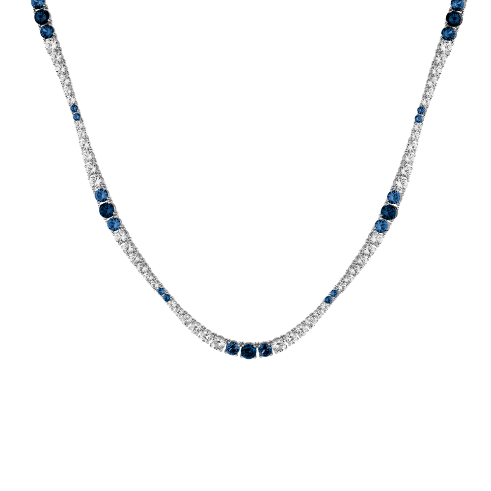 Lab Grown Blue Sapphire and White Sapphire Scalloped Tennis Necklace