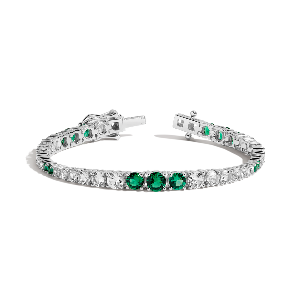 Lab Grown Green Emerald and White Sapphire Scalloped Tennis Bracelet